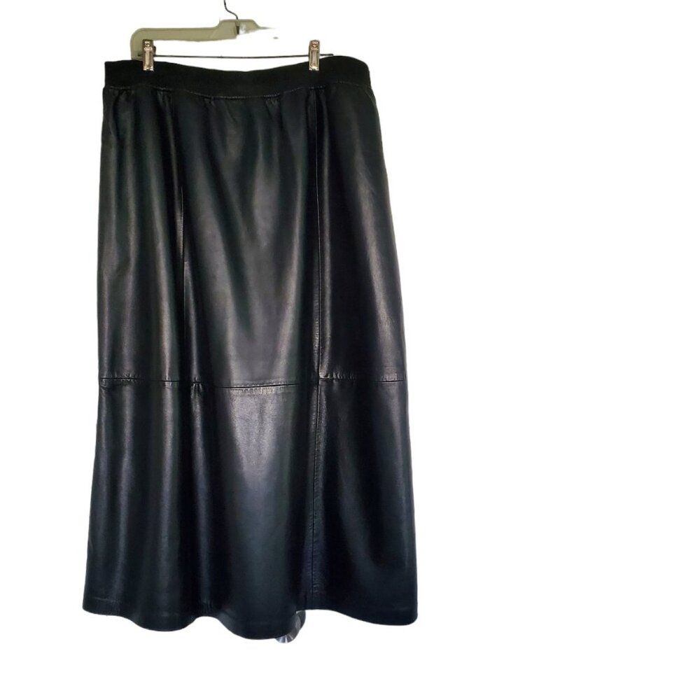 Women’s Andre Benoir Genuine Black Leather A-line Skirt, Size 2X